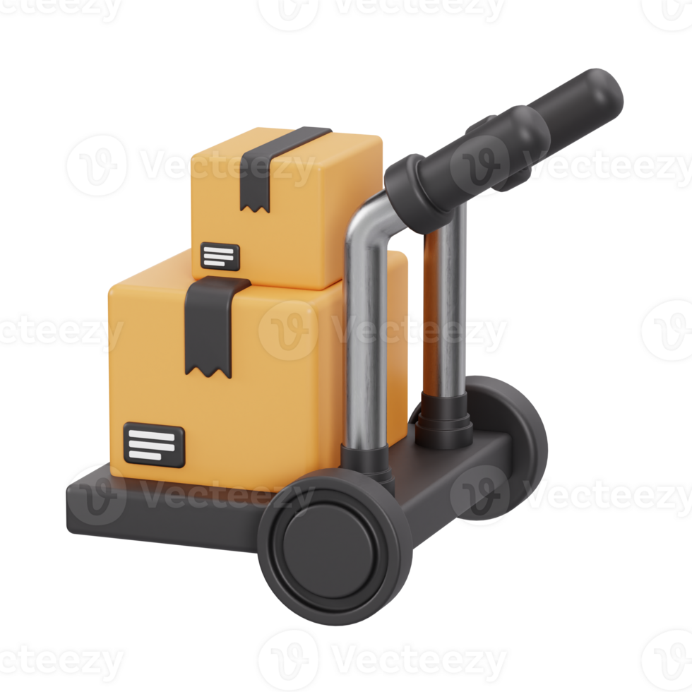 Dolly cart with boxes for warehouse logistics 3d render png