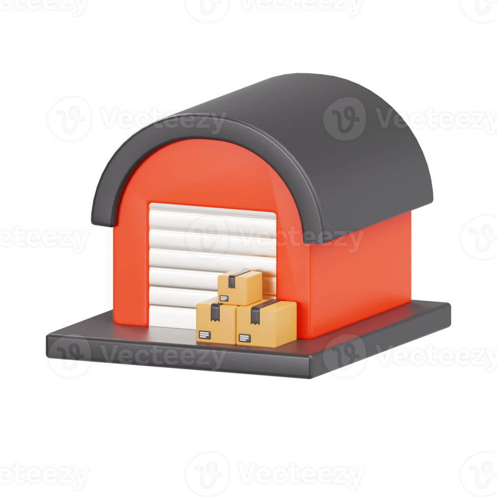3d icon of a warehouse with packages png