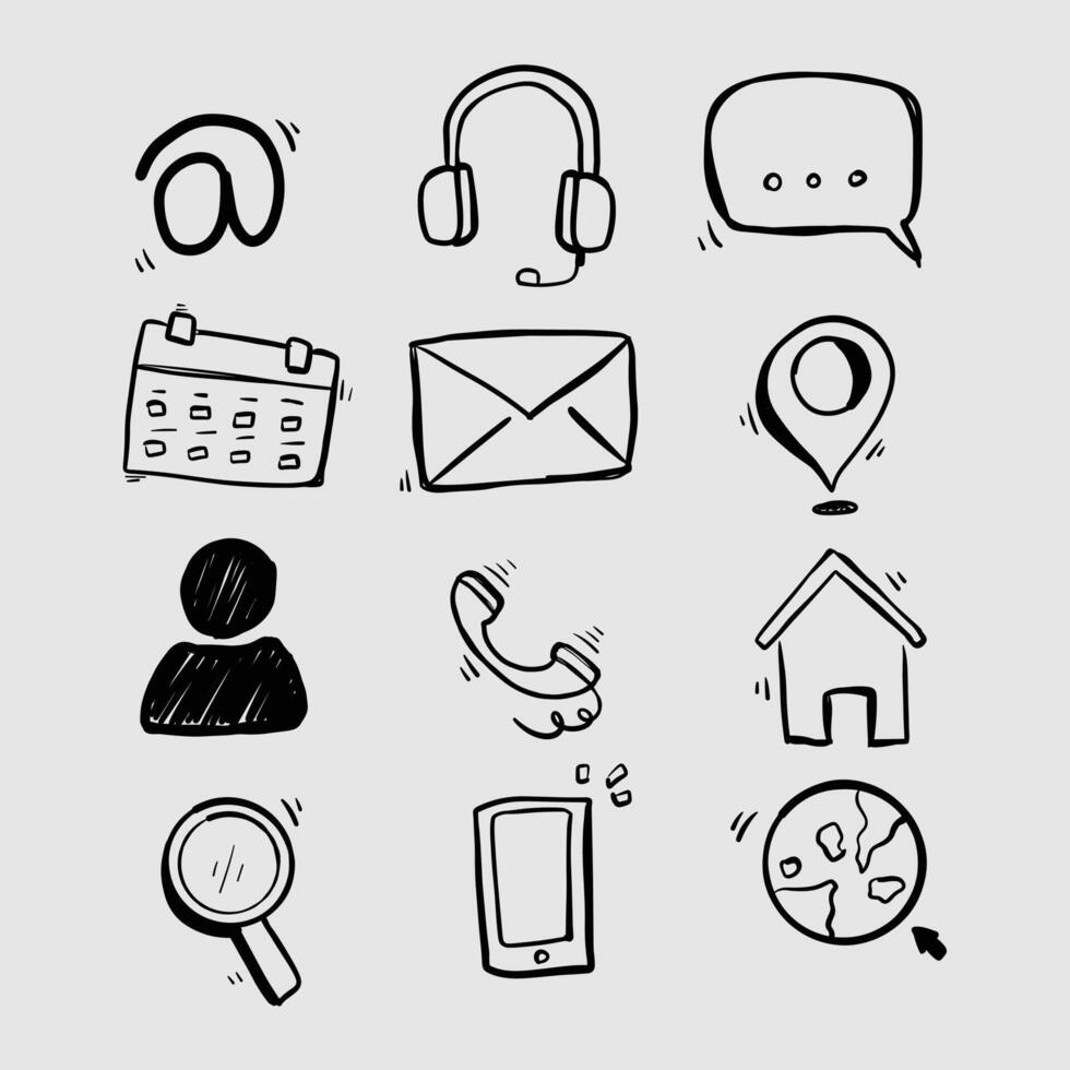 Hand drawn Contact Us Icons Email, Phone, Address, and More vector