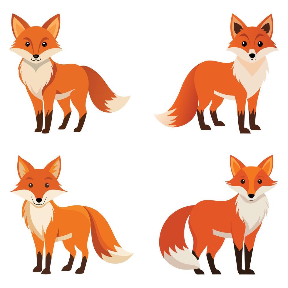 Four cute cartoon foxes vector