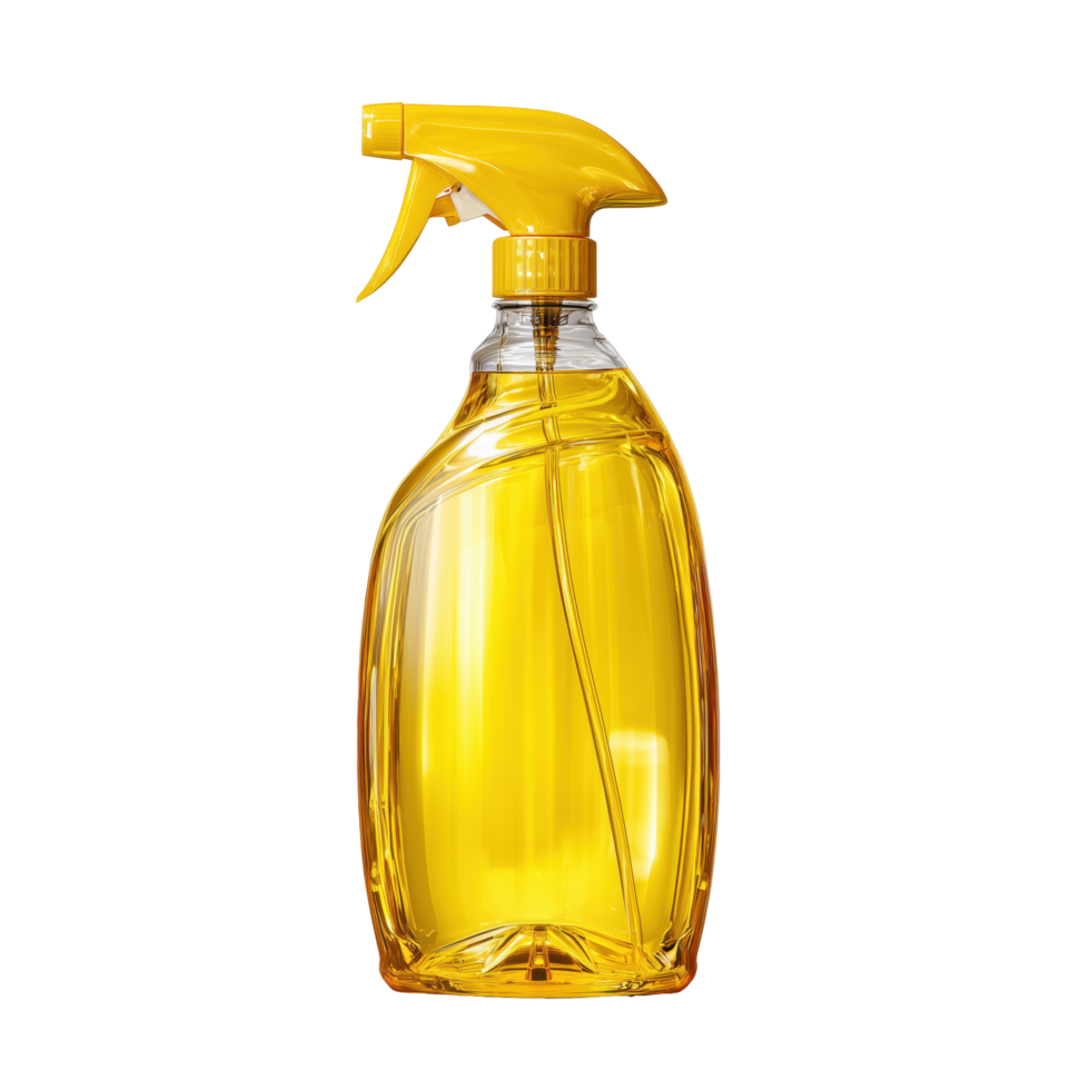 Yellow spray bottle filled with golden liquid in a studio setting creates a bright and clean image png
