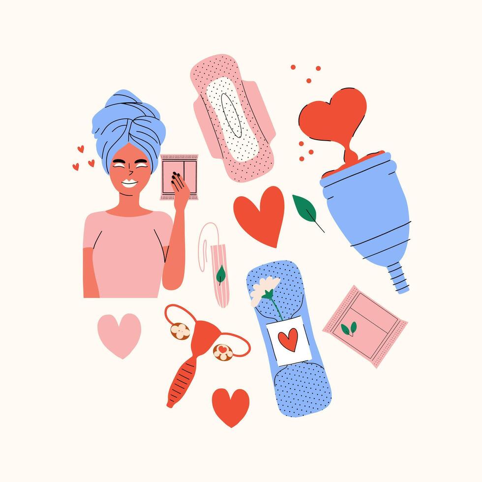 Illustration of menstrual health and products vector