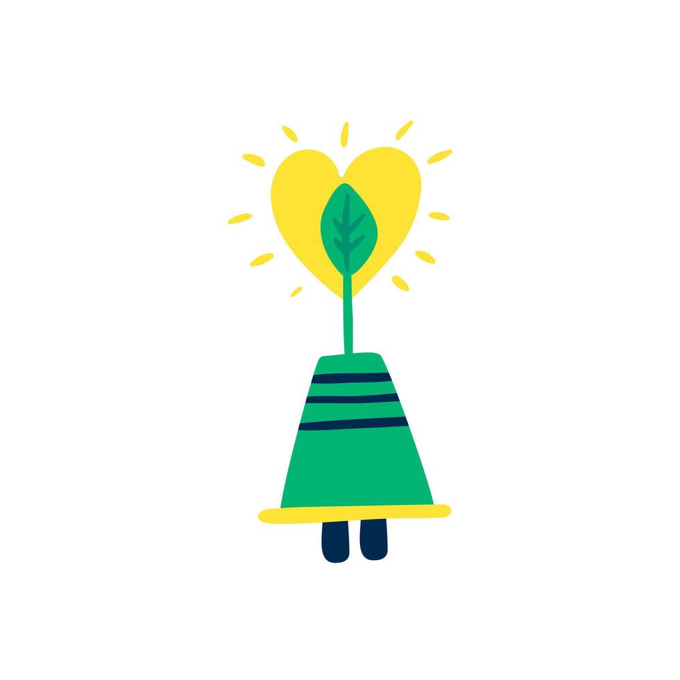 Eco-friendly hand drawn concept design. Sun-shaped sprout growing from an electric plug. Green business icon. vector
