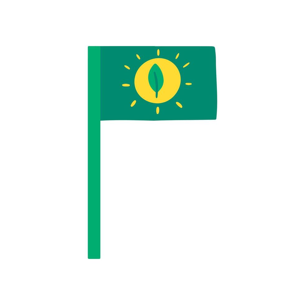 Eco-friendly concept illustration. Green flag with leaf and sun. vector