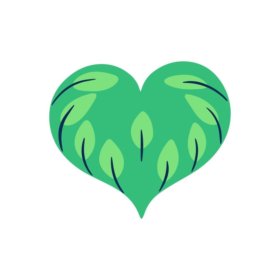 Green eco heart concept design art elements. Abstract hand drawn natural design element with leaves. vector