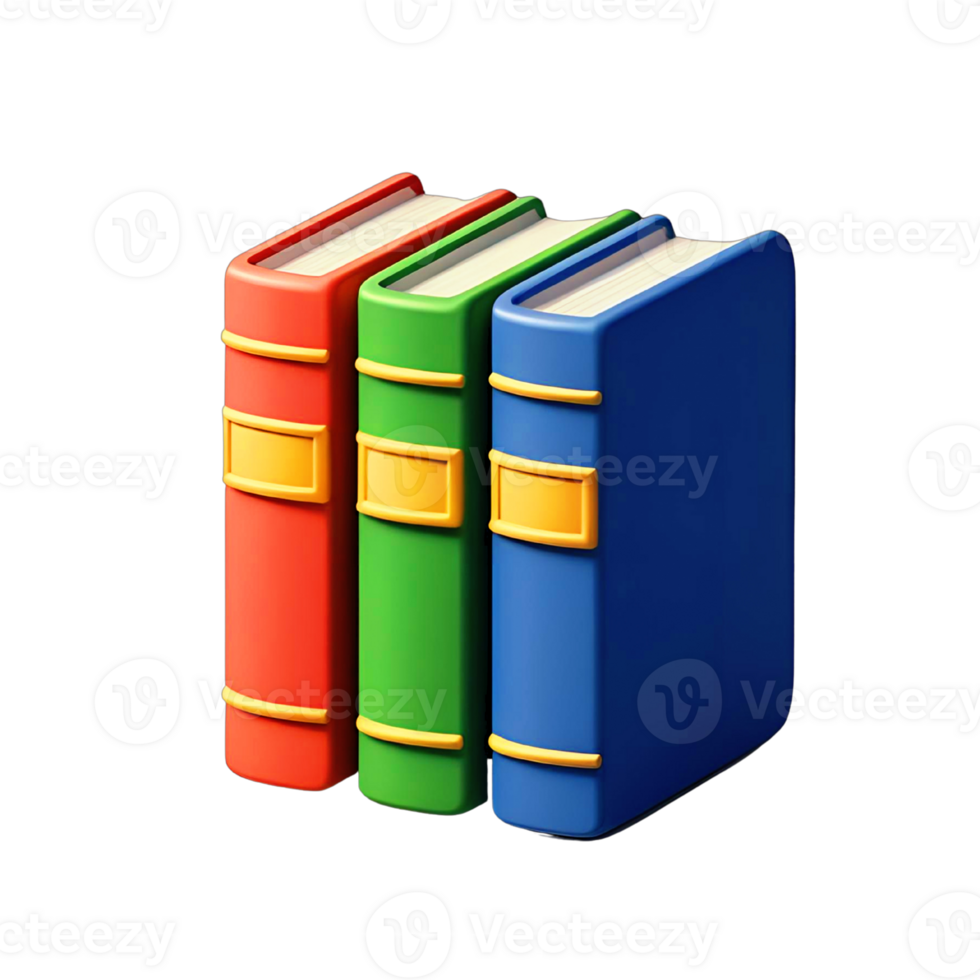 Three Colorful Books Red Green Blue 3D Icon isolated on a transparent background png