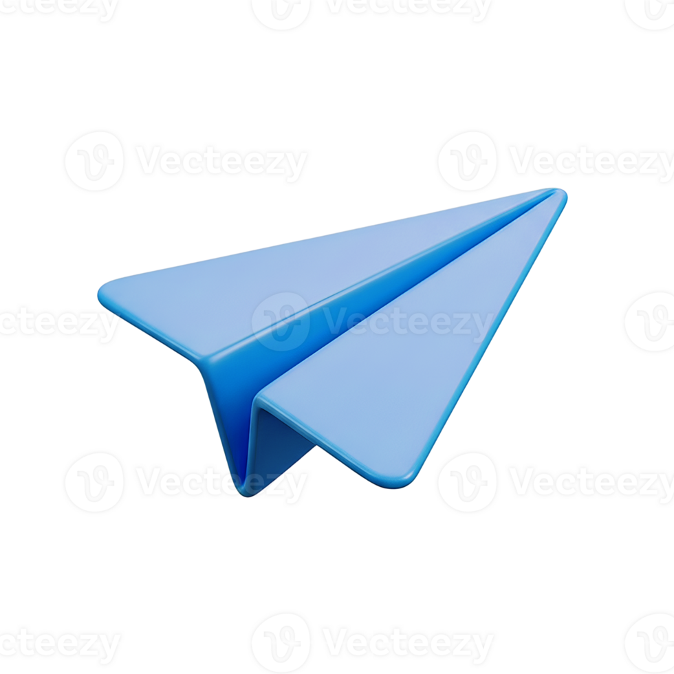 Light Blue 3D Paper Airplane Icon isolated on a transparent background 3D icon 3D model png
