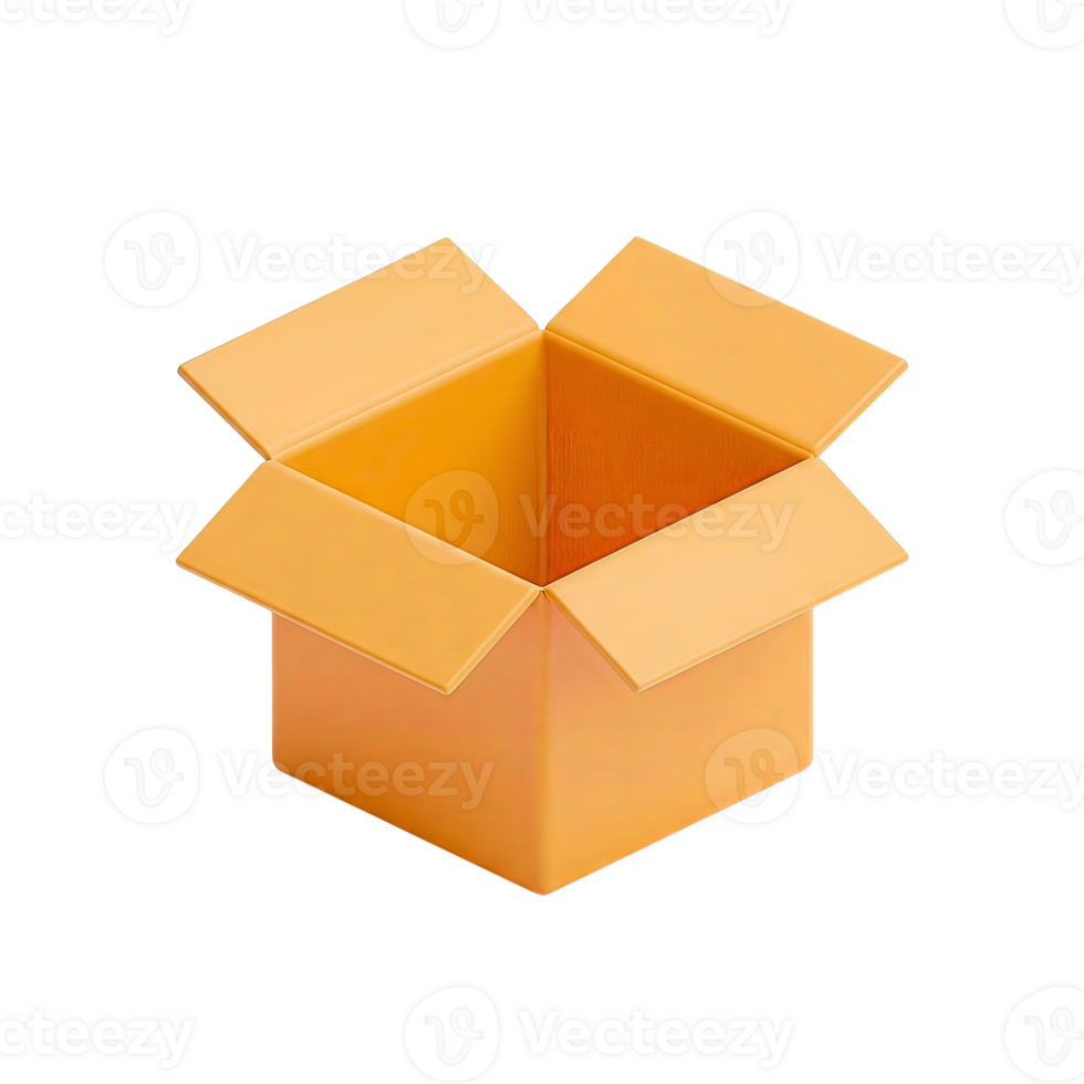 Open Orange Cardboard Box 3D Icon isolated on a transparent background 3D icon open box png