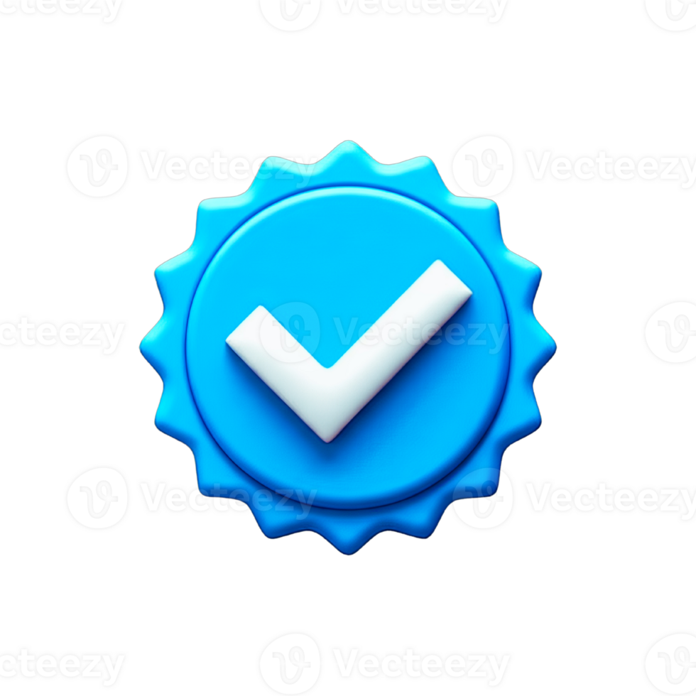 Blue 3D Checkmark Seal Icon Badge isolated on a transparent background 3D icon png