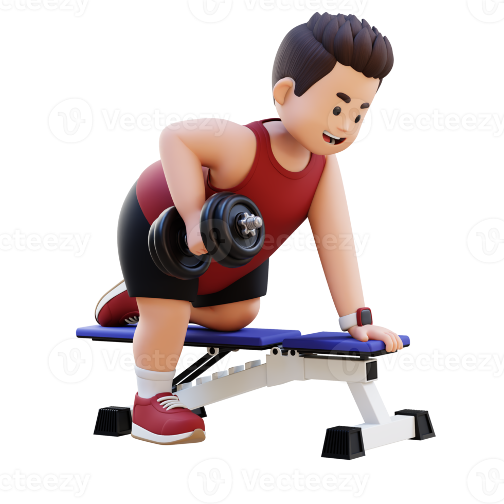3D Plus Size Overweight Man Doing Dumbbell Rows png