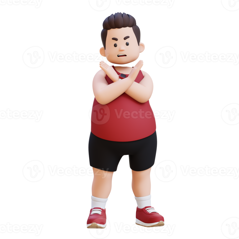 3D plus size overweight man in refusal pose png