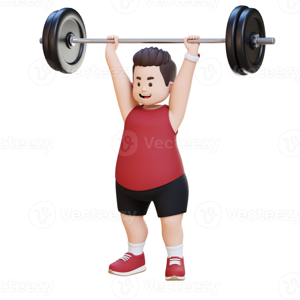 3D Plus Size Overweight Man doing Overhead Press png