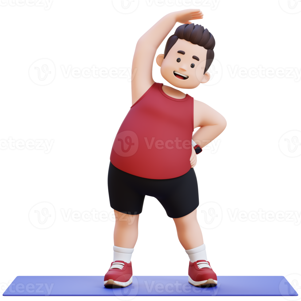 3D Plus Size Overweight Man exercising on yoga mat png