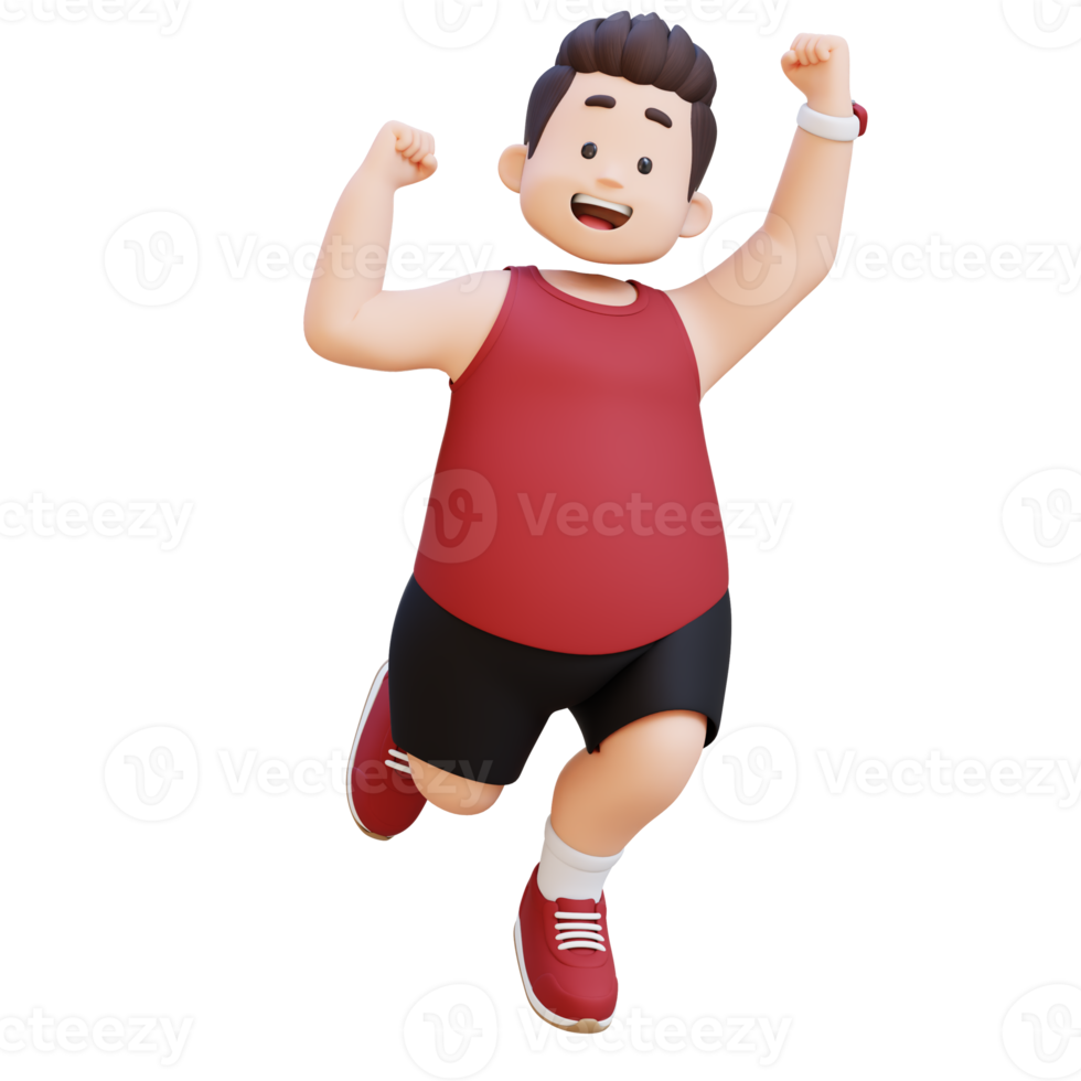 Joyful 3D plus size overweight man Victory Jump png