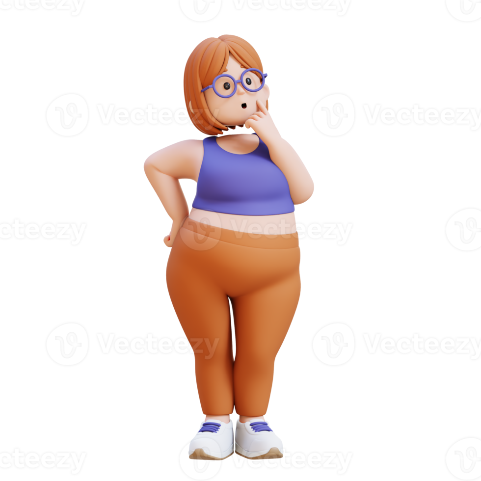 3D plus size overweight woman thoughtfully considering something. png