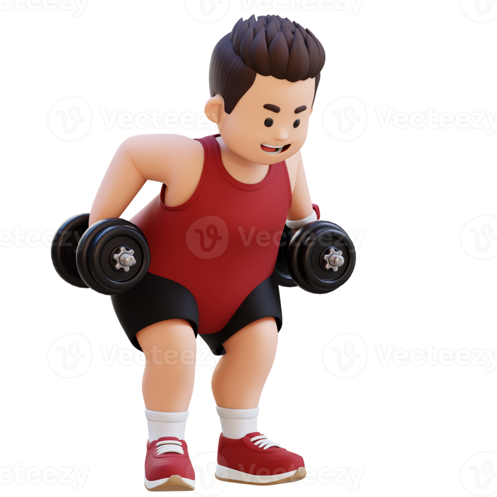3D Plus Size Overweight Man Bent Over Row png