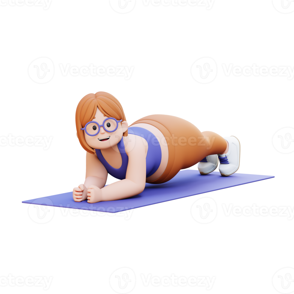 3D Plus Size Overweight woman Doing a Plank Exercise png