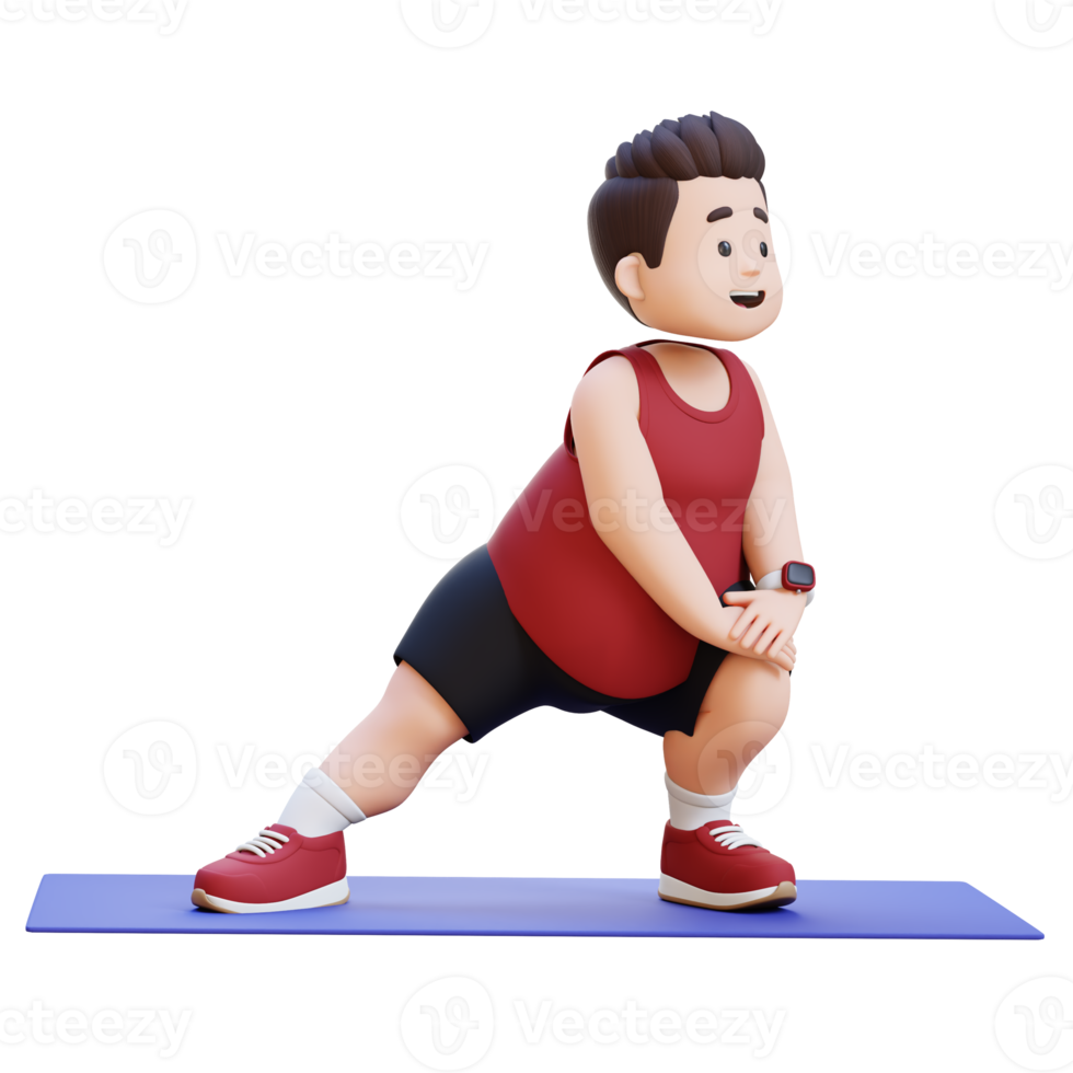 3D Plus Size Overweight Man Stretching on Yoga Mat png