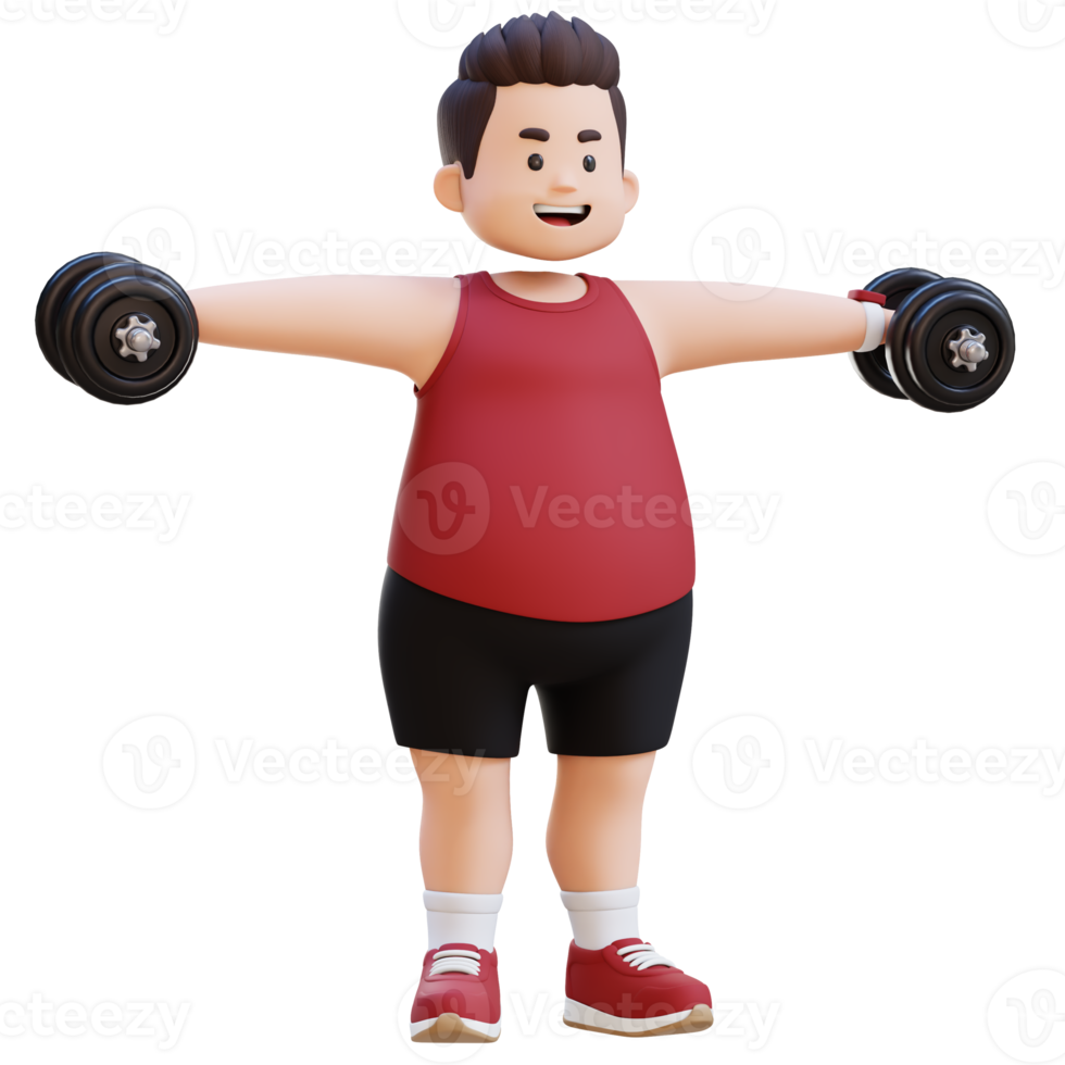3D Plus Size Overweight Man in Dumbbell Lateral Raise png