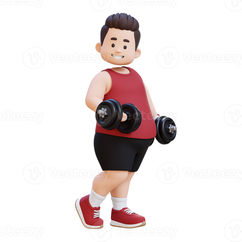 3D Plus Size Overweight Man Exercising with Dumbbells png