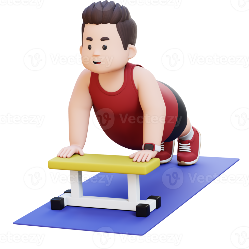 3D Plus Size Overweight Man Doing Incline Push Ups png