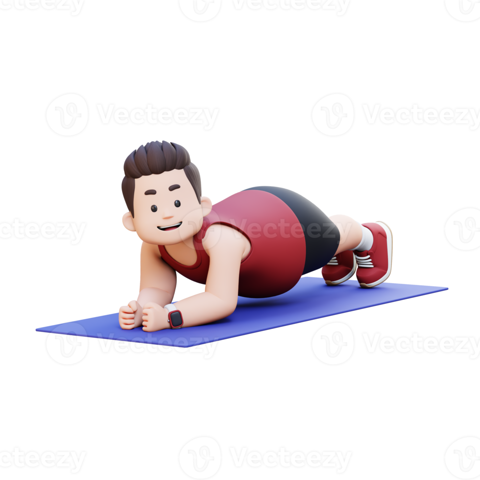 3D Plus Size Overweight Man Doing a Plank Exercise png