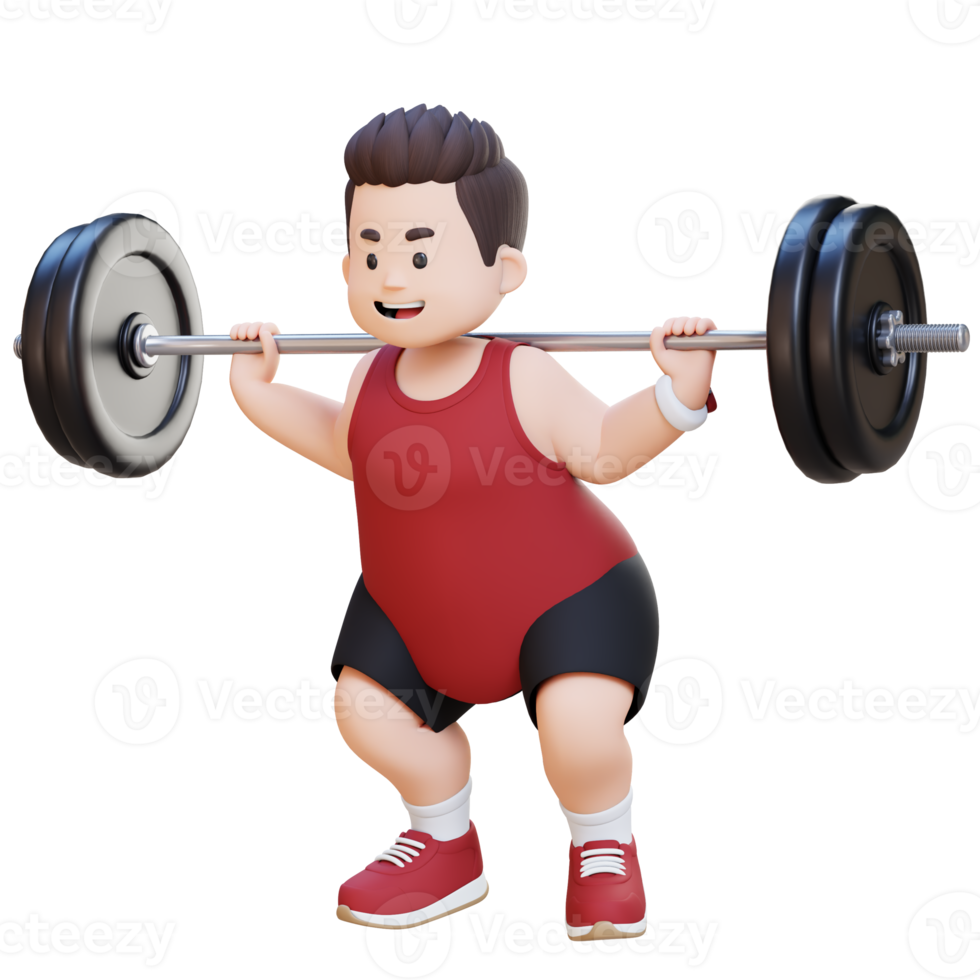 3D Plus Size Overweight Man doing Barbell Squat Workout png