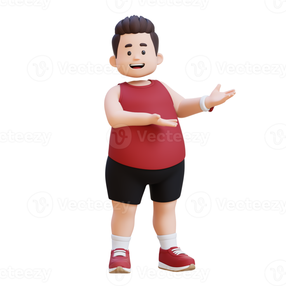 3D plus size overweight man presenting png
