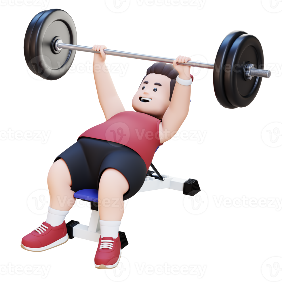 3D Plus Size Overweight Man doing Incline Bench Press png