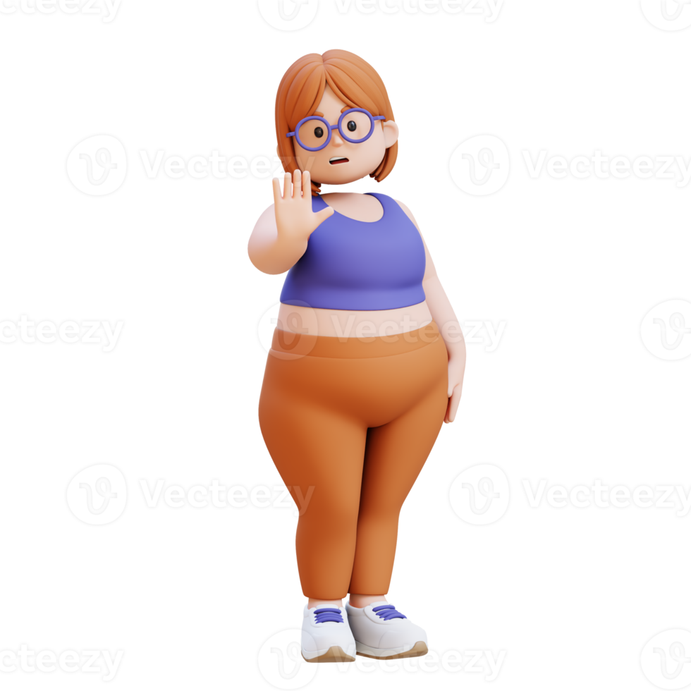3D plus size overweight woman making a stop gesture Saying No png