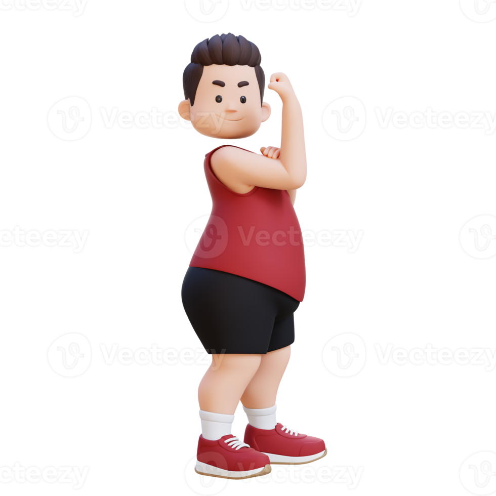 3D plus size overweight man Flexing his Biceps png
