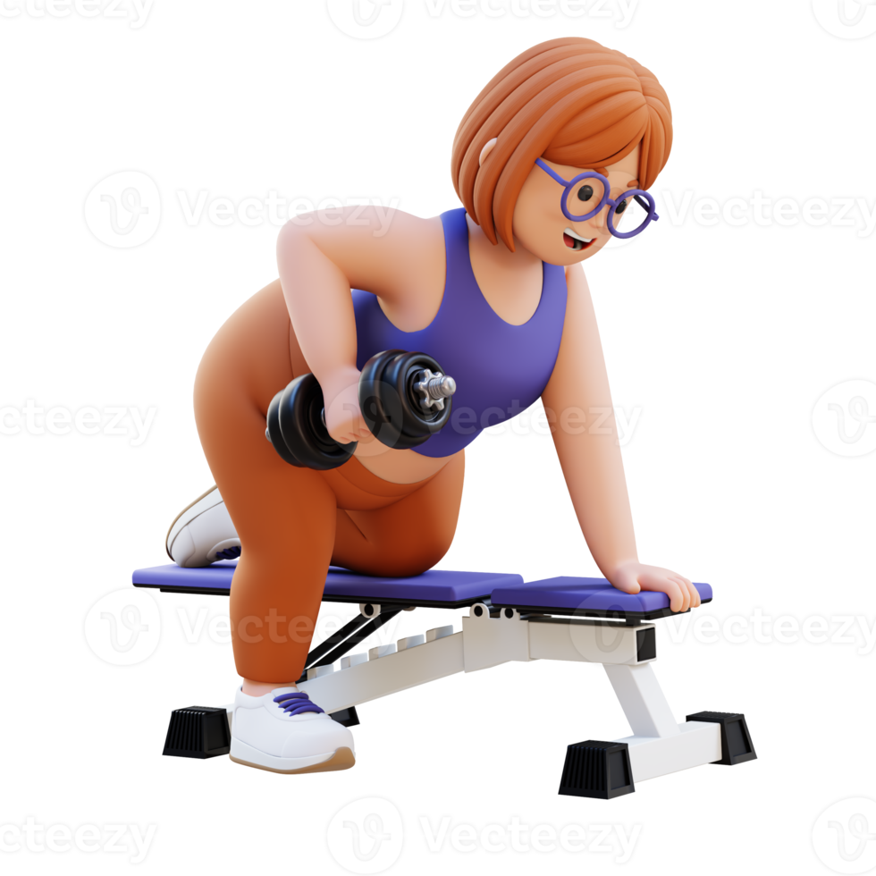 3D Plus Size Overweight woman Doing Dumbbell Rows png