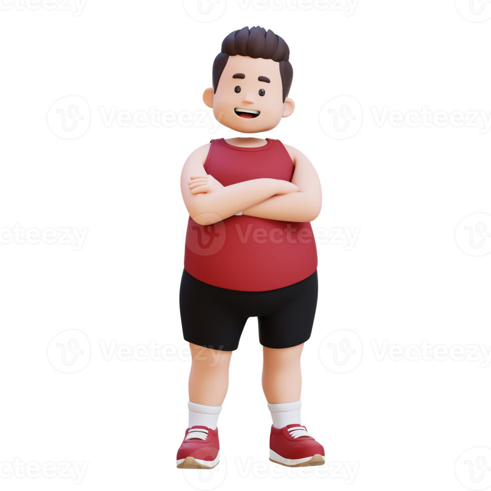 3D plus size overweight fat man crossed arm png