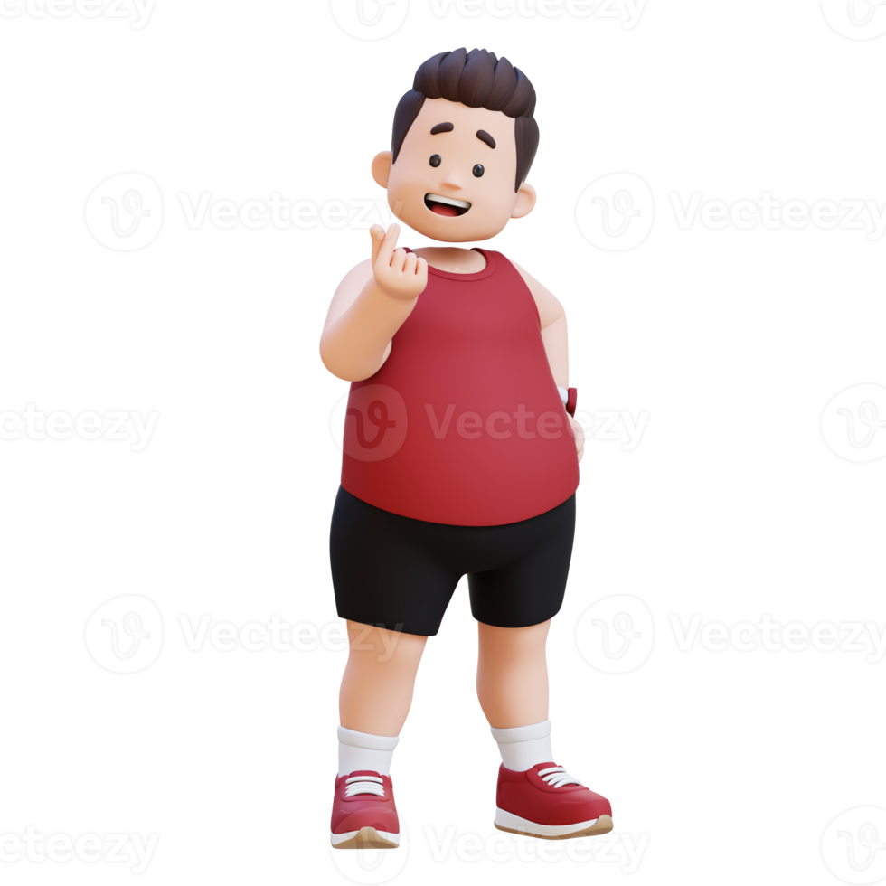 3D plus size overweight man giving love hand sign png