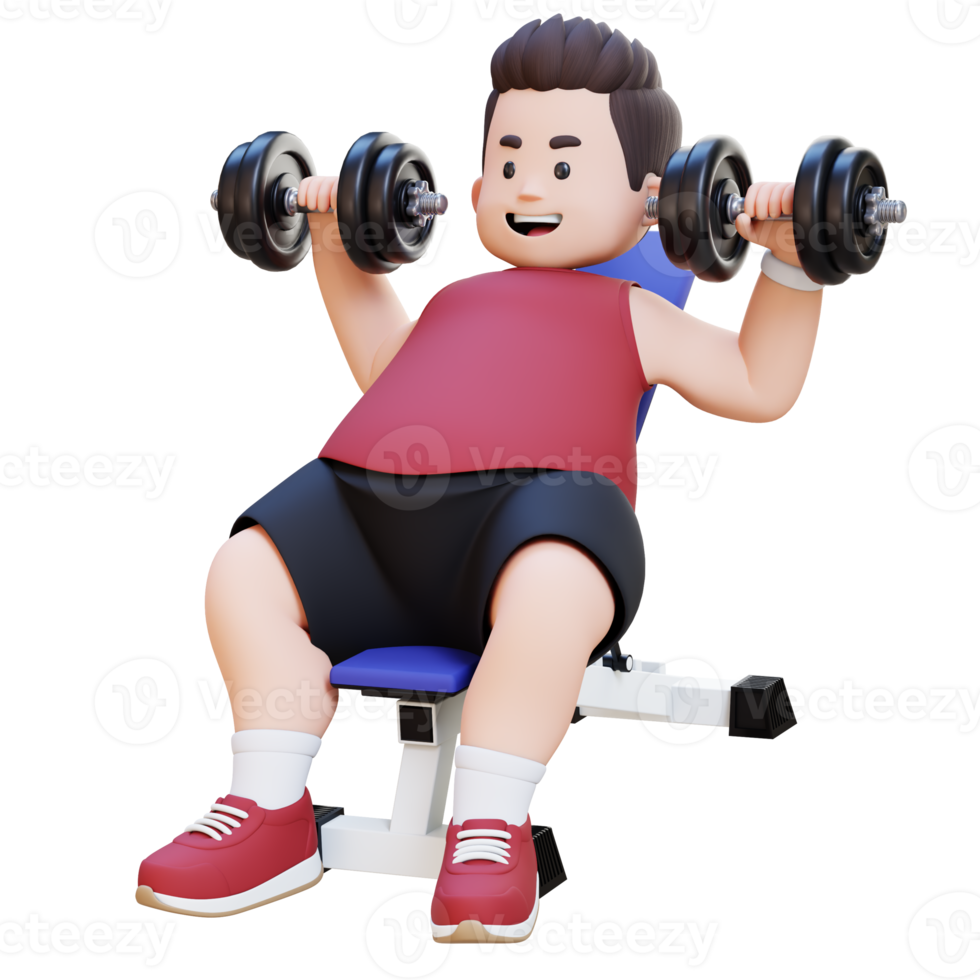 3D Plus Size Overweight Man Incline Bench Dumbbell Chest Press Exercise png