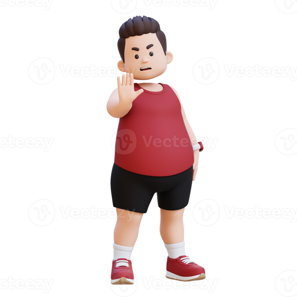 3D plus size overweight man making a stop gesture Saying No png