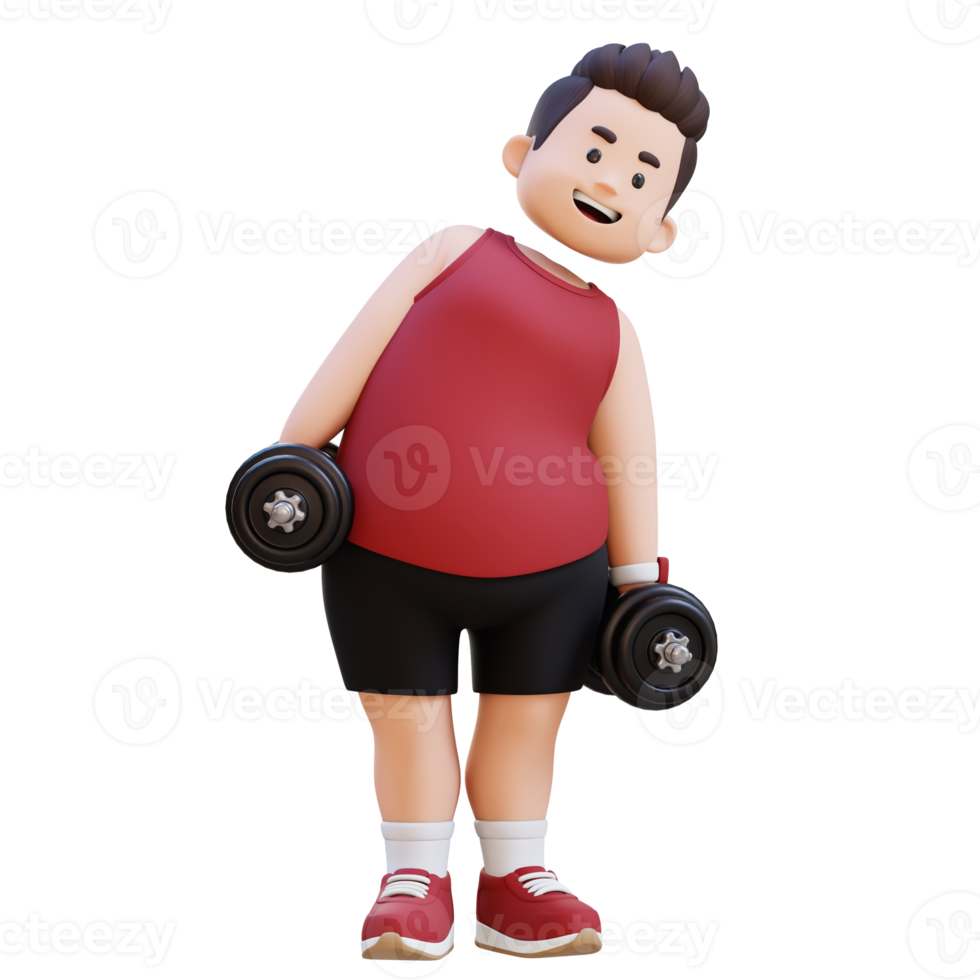 3D Plus Size Overweight Man Dumbbell Side Bend exercise png