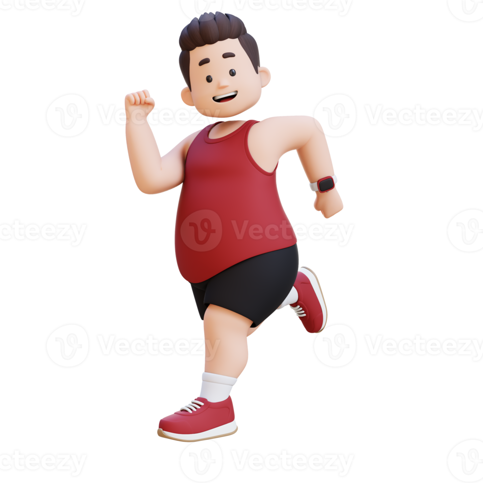 3D plus size overweight man Running png