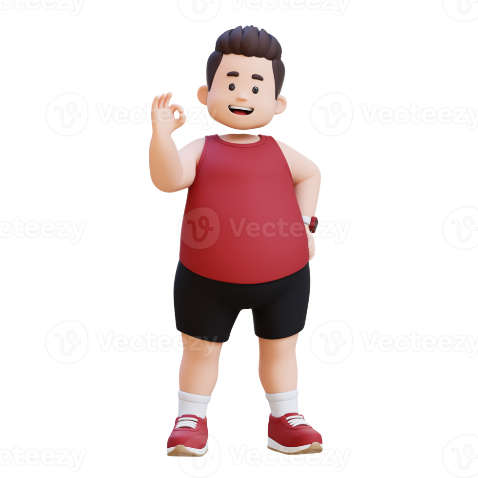 3D plus size overweight man giving ok hand sign png