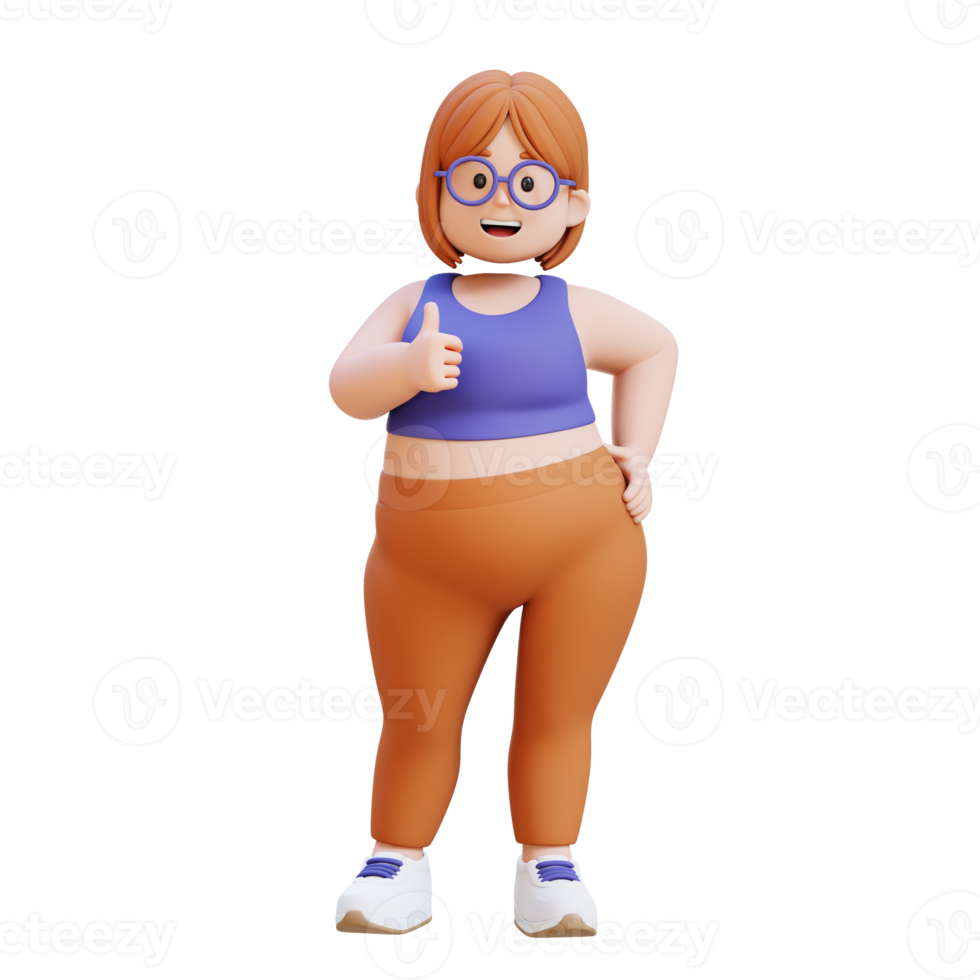 3D plus size overweight fat woman giving a thumbs up png