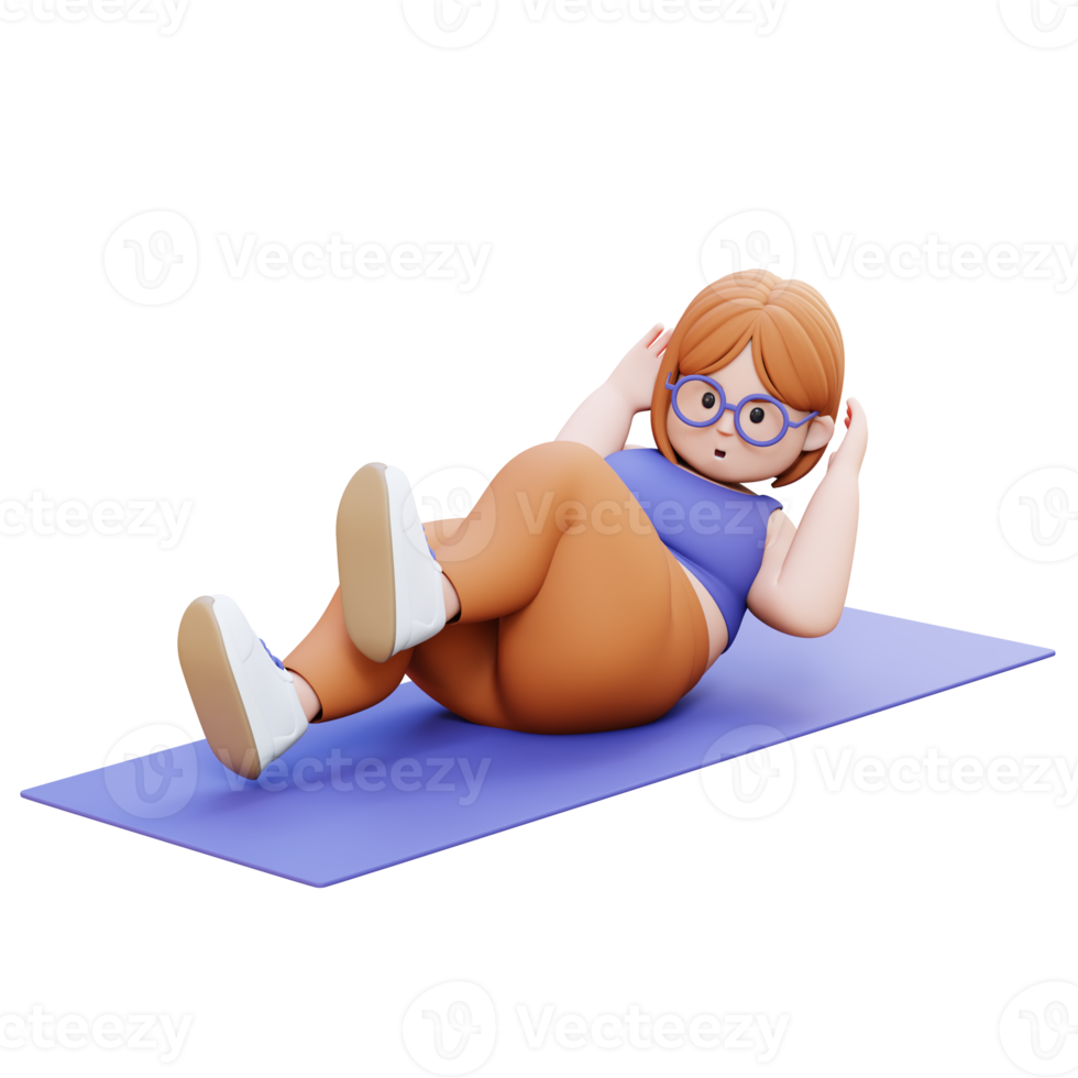 3D Plus Size Overweight woman exercise Bicycle Crunch png