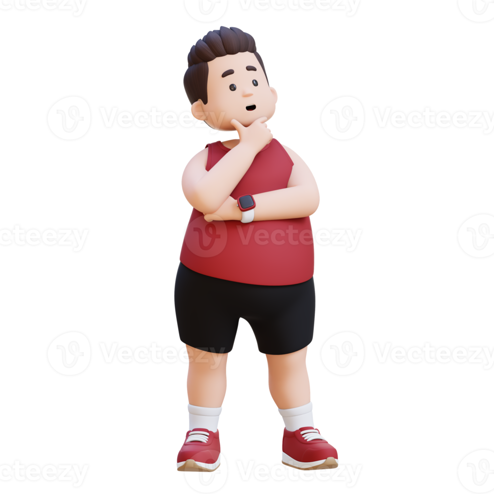 3D plus size overweight fat man thinking pose png