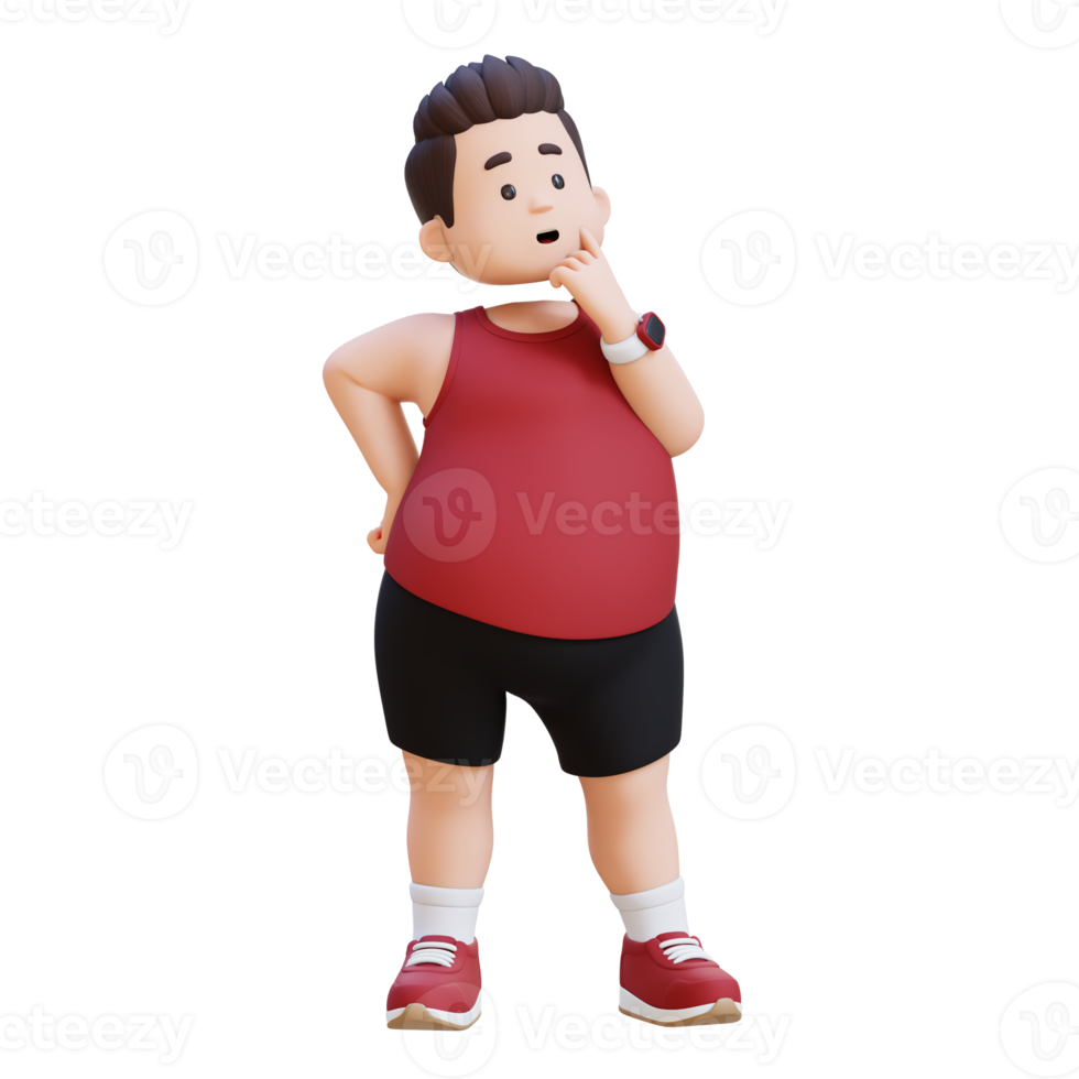 3D plus size overweight man thoughtfully considering something. png