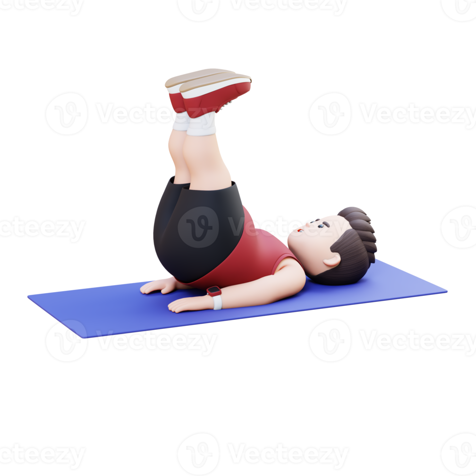 3D Plus Size Overweight Man Doing Leg Raises on a Mat png