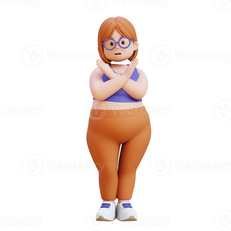 3D plus size overweight woman in refusal pose png