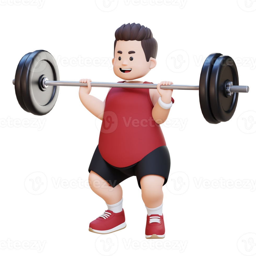 3D Plus Size Overweight Man workout with barbell png