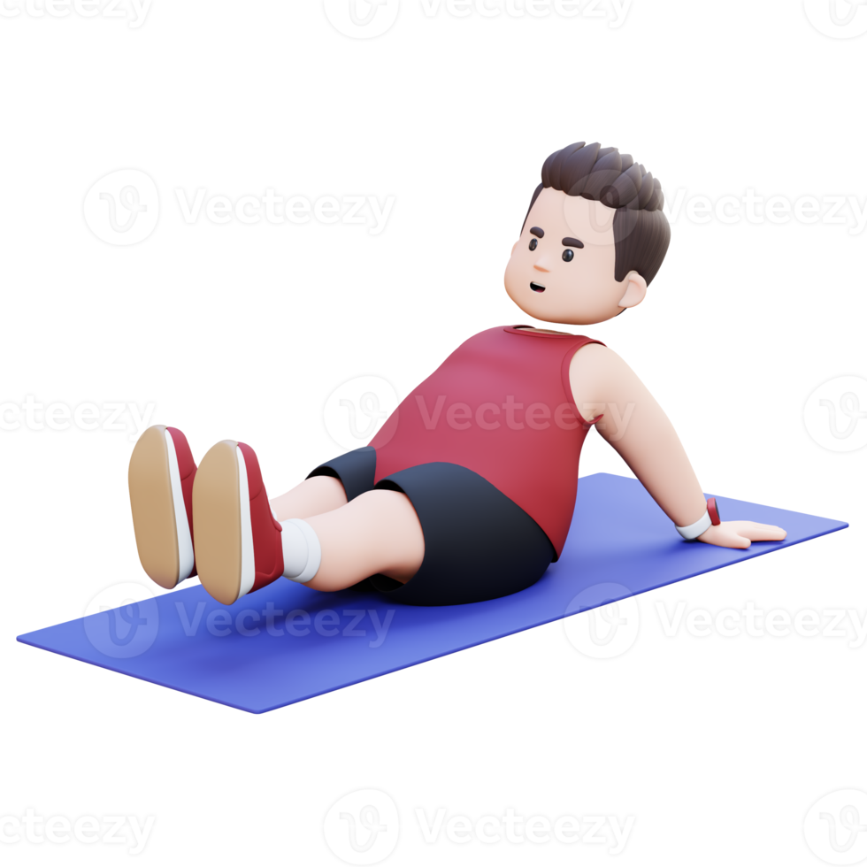 3D Plus Size Overweight Man workout on a mat png