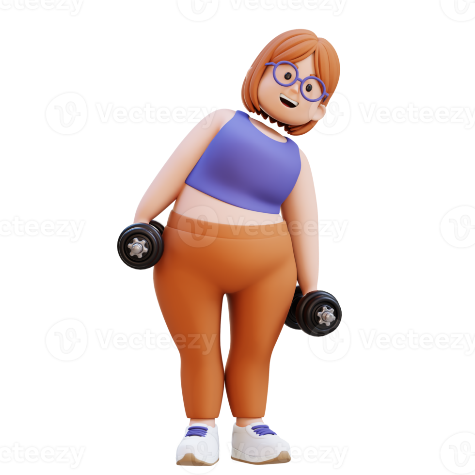 3D Plus Size Overweight woman Dumbbell Side Bend exercise png