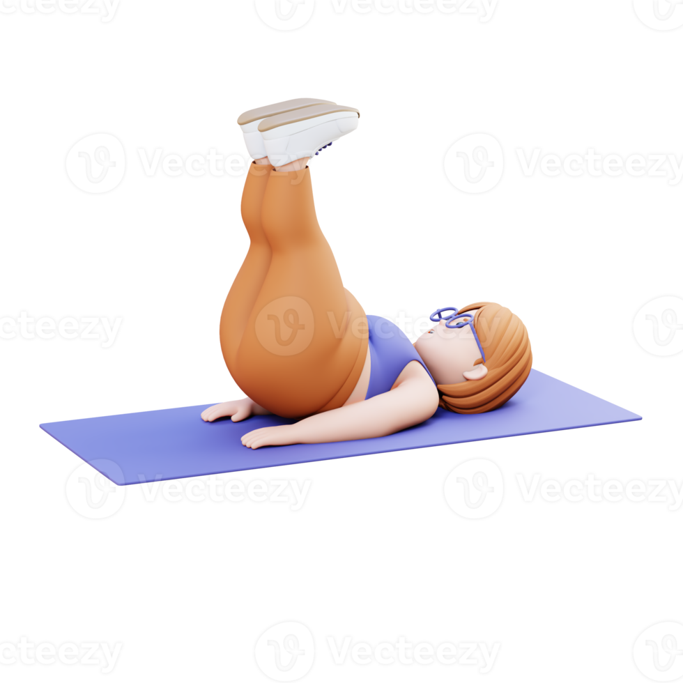 3D Plus Size Overweight woman Doing Leg Raises on a Mat png