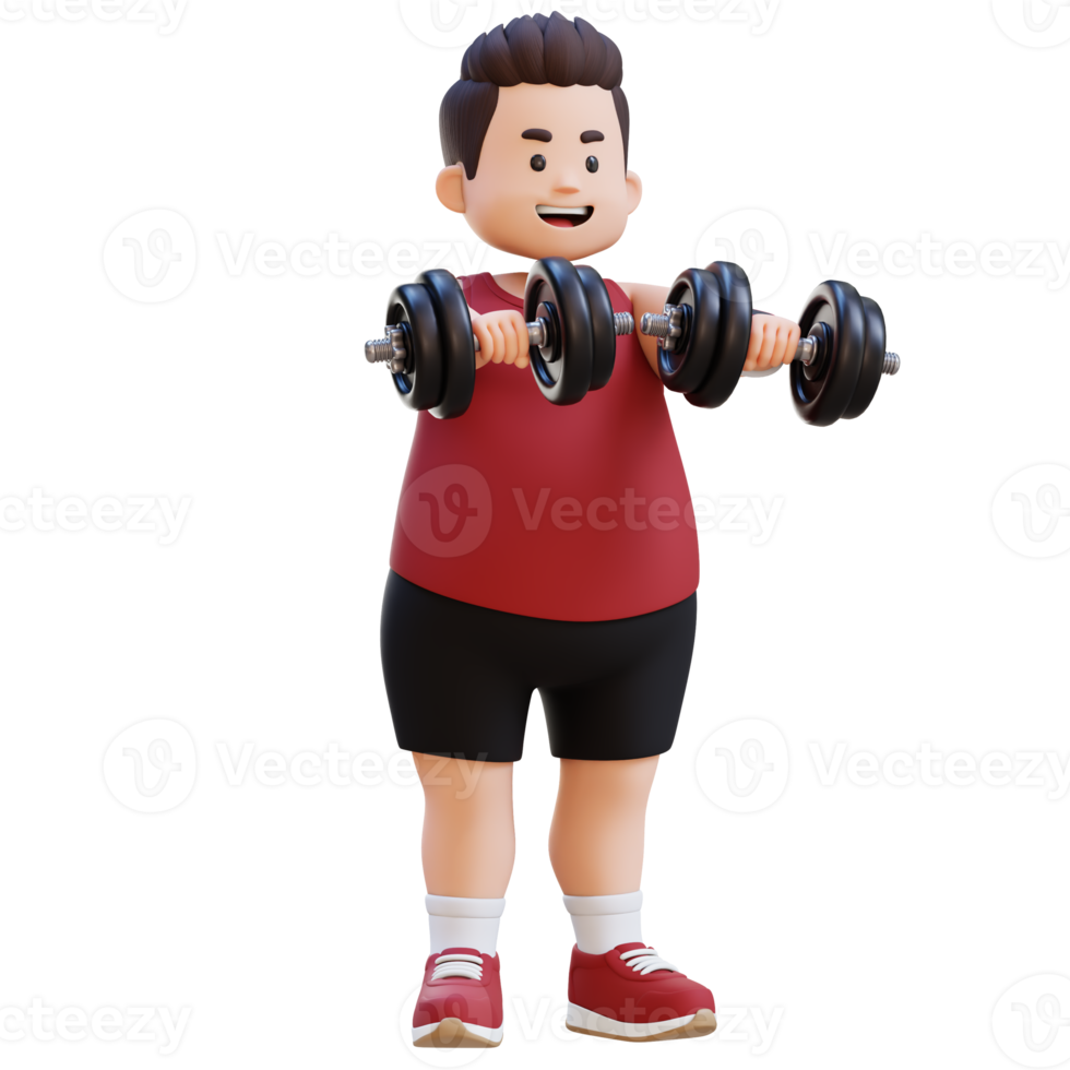 3D Plus Size Overweight Man Lifting Dumbbells Front Raise png